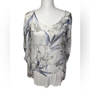 Italian Boutique Silk Blend Floral Chiffon Overlay Tunic Top Lagenlook OS